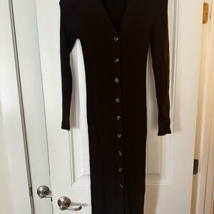 Casual brown Button-Up Maxi Dress